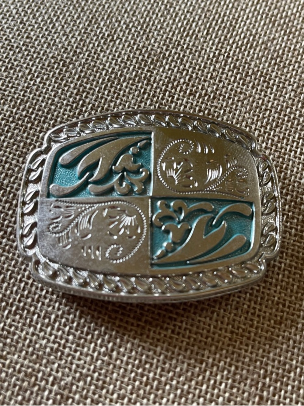 Lyn Tone Silver and Blue Belt Buckle (B1)